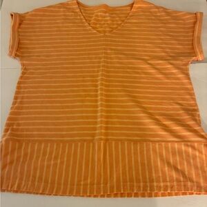 Soft Surroundings Women Peach Stripe Tee M  Short Sleeve Cotton Casual Coastal